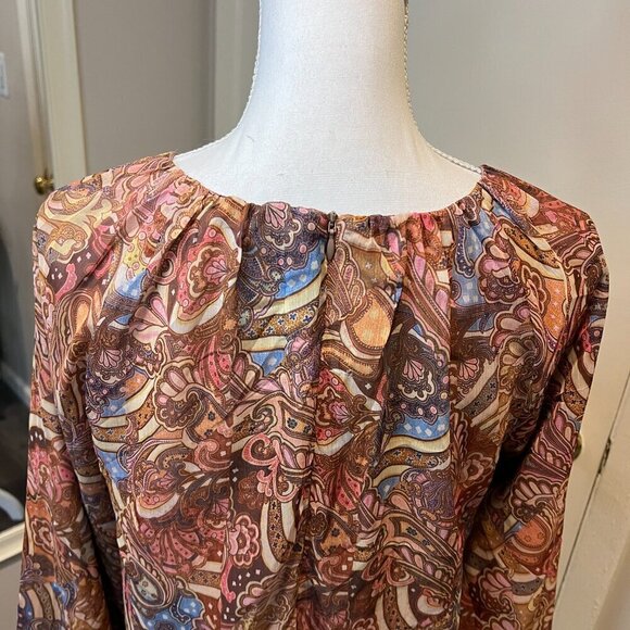 NWT Wrong Side of Right Paisley Pleated Long Sleeve Chiffon Top, Size 3 (S/M) - Picture 10 of 16